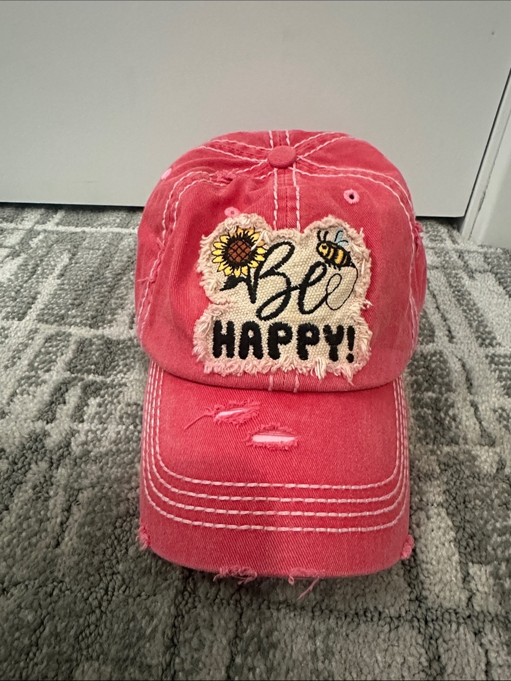 Bee Happy Sunflower Patch Pink Baseball Cap